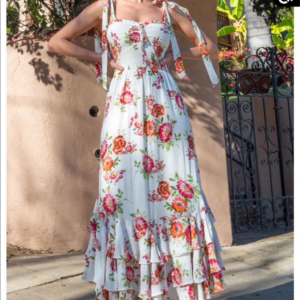 Trisha Dress- midi floral dress with shoulder ties - Picture 3 of 5